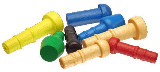 Assorted_Wooden_Axle_pegs___painted.jpg, yellow painted wood toy axle, wood toy axle painted red, custom painted wood axles