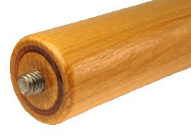 Custom_Wood_Stool_Leg_USA___hanger_bolt.jpg, threaded bolt installed wooden stool leg, wood leg with clear finish, custom turned wood leg usa